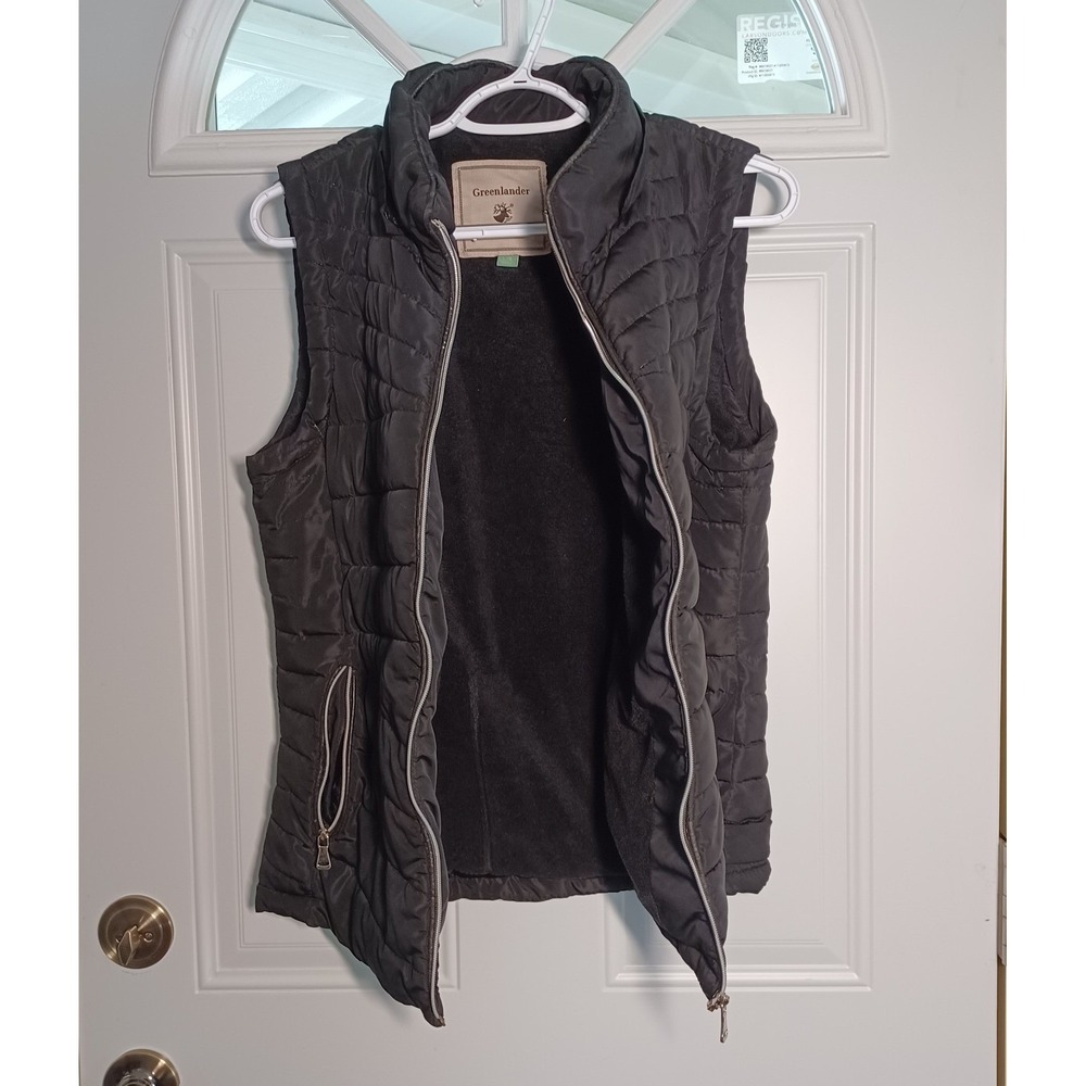 Greenlander Womans Black Heavy Quilted Puffer Vest Size L High Collar Zip Pocket
